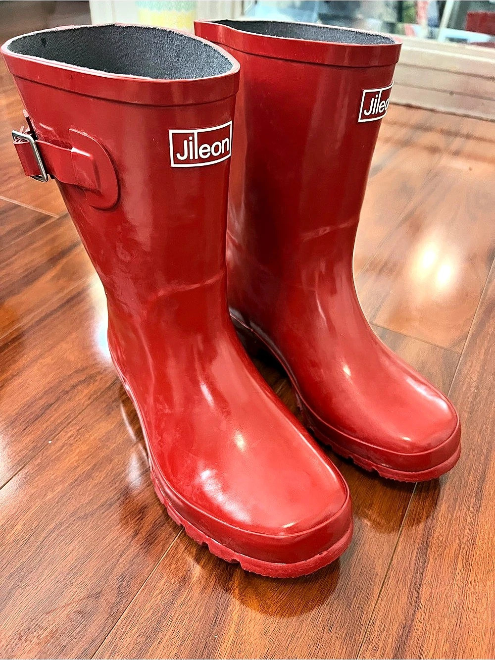 Jileon Half Height Red Glossy Wellies Rain Boots US 7